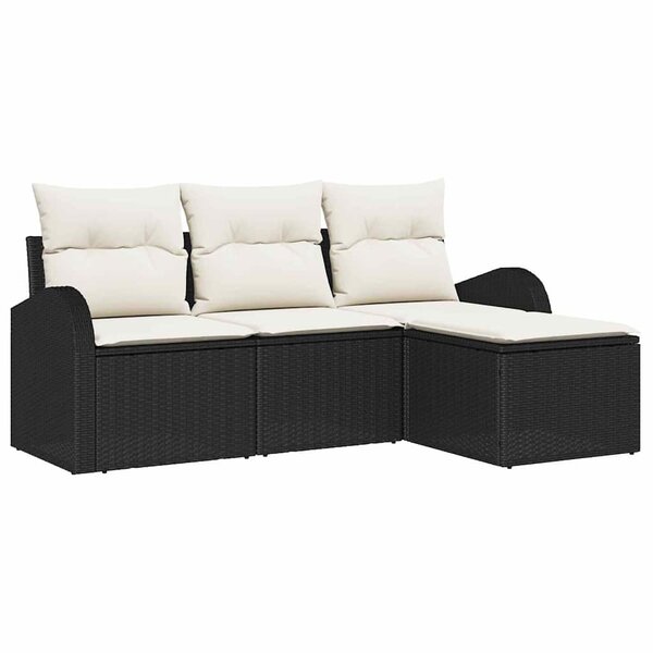 vidaXL Ensemble de canapé de jardin 4 Pièces Noir  blanc Poly rotin