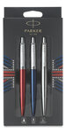 Parker jotter london set : stylo bille bleu royal + stylo gel rouge kensington + portemine acier 0,5 mm