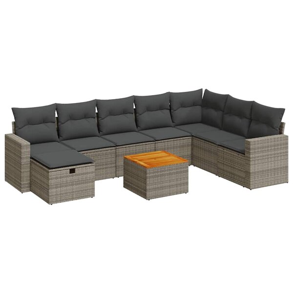 vidaXL Salon de jardin 9 Pièces avec coussins gris résine tressée