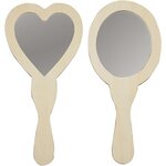 2 miroirs à main en bois à décorer Coeur et ovale 24 cm