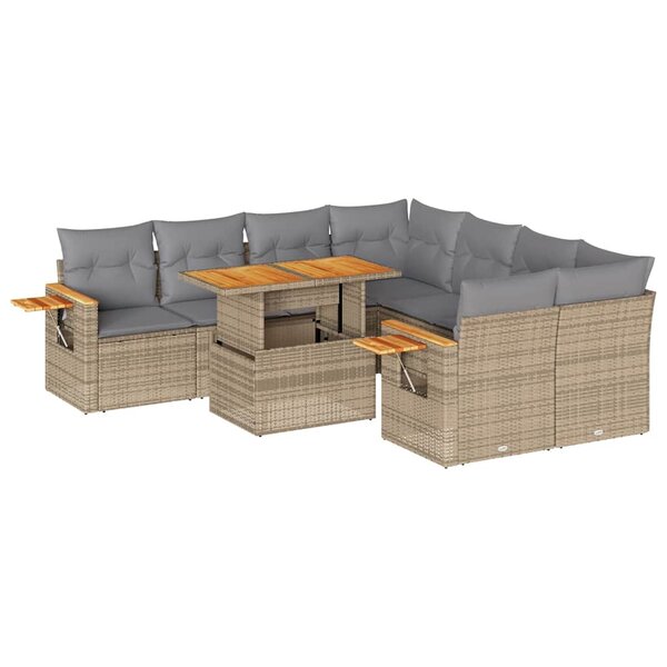 vidaXL Salon de jardin avec coussins 9 Pièces beige résine tressée acacia