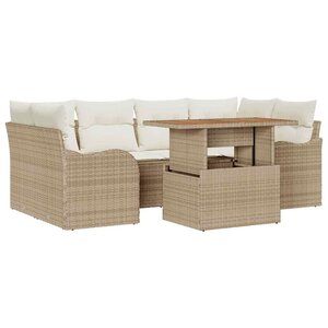 vidaXL Ensemble de canapé de jardin 7 Pièces Beige Poly rotin