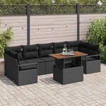 vidaXL Ensemble de canapé de jardin avec coussin 8 Pièces Noir  Marron