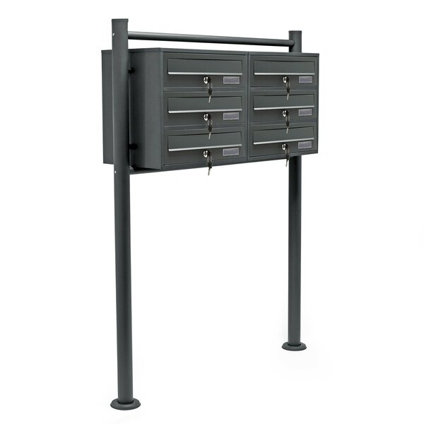 Bloc 6 boites aux lettres 2x3 compartiments superposé pied de support acier galvanisé anthracite