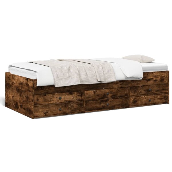 vidaXL Lit de jour avec tiroirs sans matelas chêne fumé 90x190 cm