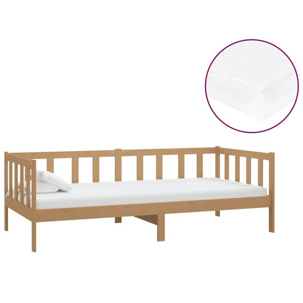 vidaXL Lit de repos et matelas 90x200cm Marron miel Bois de pin massif