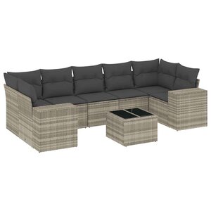 vidaXL Salon de jardin 8 Pièces avec coussins gris clair résine tressée