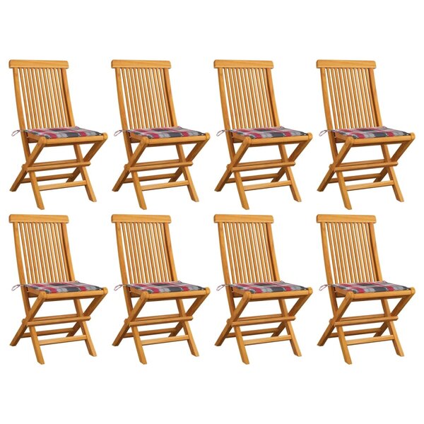 vidaXL Chaises de jardin avec coussins motif carreaux 8Pièces Teck massif