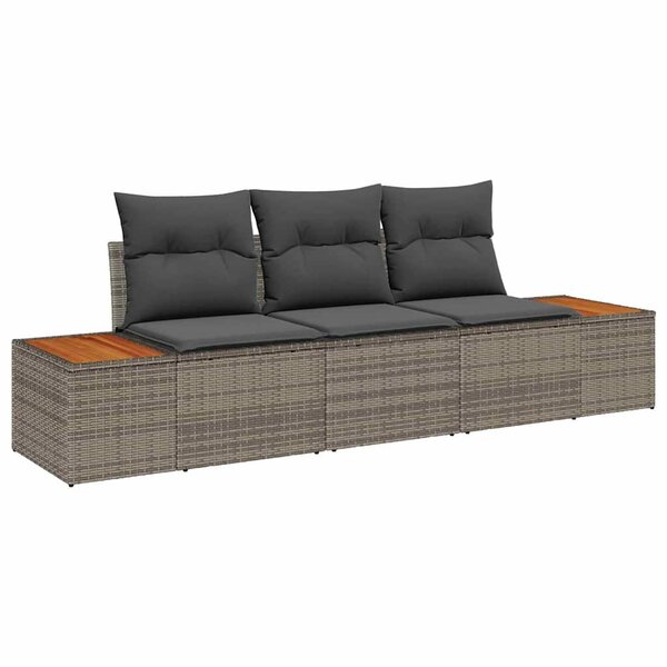 vidaXL Ensemble de canapé de jardin avec coussin 3 Pièces Gris Poly rotin