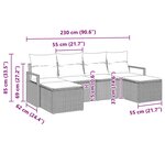 Ensemble de 6 pièces de canapé jardin avec coussins beige poly rotin