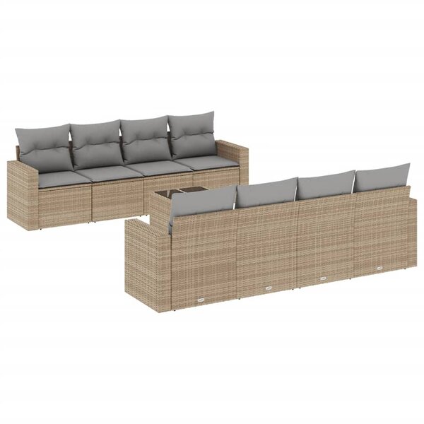 vidaXL Salon de jardin avec coussins 9 Pièces beige résine tressée