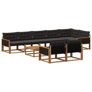 vidaXL Ensemble de canapés d'extérieur 9 Pièces Naturel et noir