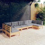vidaXL Salon de jardin 7 Pièces avec coussins gris bois de pin massif