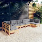 vidaXL Salon de jardin 7 Pièces avec coussins gris Bois de pin massif