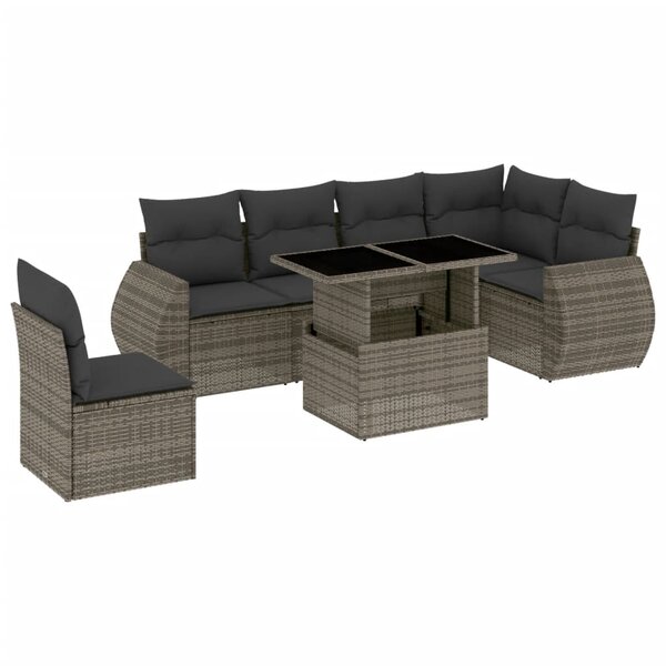 vidaXL Salon de jardin avec coussins 7 Pièces gris résine tressée