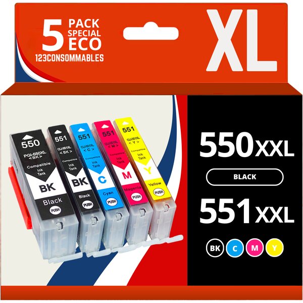 Canon PGI-550 E CLI-551 Confezione Da 5 Cartucce D'inchiostro (nero E Colori) Per MG5450, MG5550, MG6350, MG6450, MG7150, MX925, IP7250