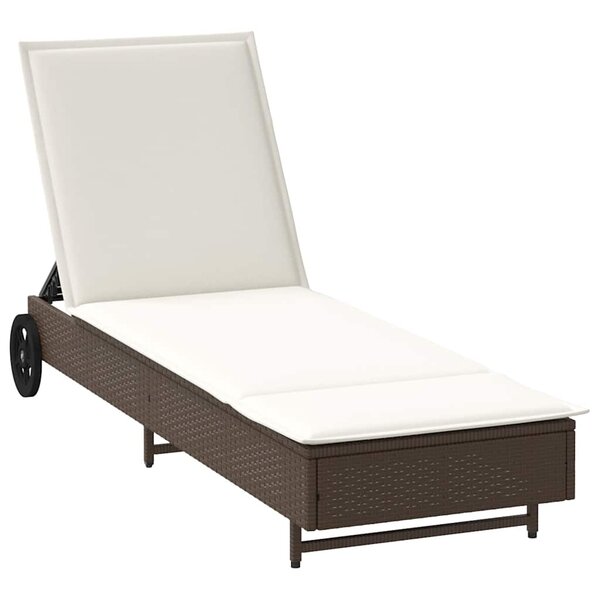 vidaXL Chaise longue avec roues et coussin marron résine tressée
