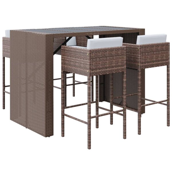vidaXL Ensemble de bar de jardin avec coussins 5 Pièces marron poly rotin