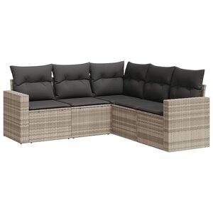 vidaXL Salon de jardin 5 Pièces avec coussins gris clair résine tressée