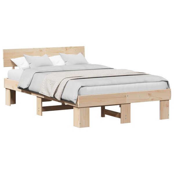 vidaXL Cadre de lit avec tête de lit Naturel 135 x 190 cm Pin massif