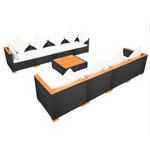 Vidaxl salon de jardin 9 pièces avec coussins résine tressée noir