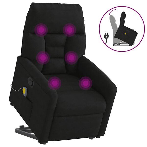 vidaXL Fauteuil inclinable de massage noir tissu microfibre