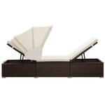 vidaXL Chaise longue avec auvent et coussin résine tressée marron