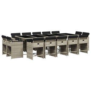 vidaXL Ensemble à manger de jardin et coussins 15 Pièces gris clair rotin
