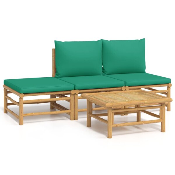 vidaXL Salon de jardin 4 Pièces avec coussins vert bambou