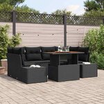 vidaXL Ensemble de canapé de jardin 7 Pièces Noir Poly rotin