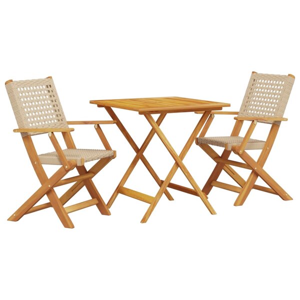 vidaXL Ensemble de bistro 3 Pièces beige résine tressée et bois massif