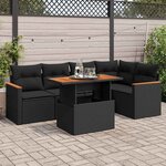vidaXL Salon de jardin 6 Pièces avec coussins noir résine tressée acacia