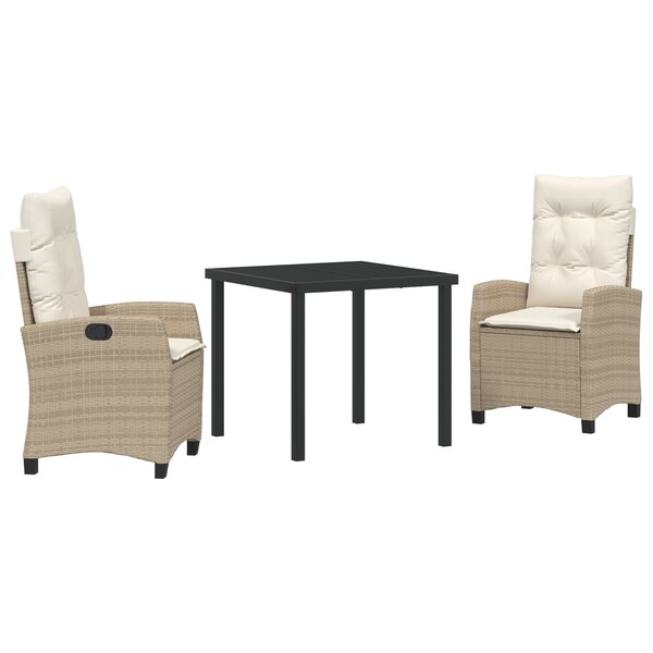 vidaXL Ensemble de salle à manger de jardin 3 pièces avec coussins - Rattan poly beige