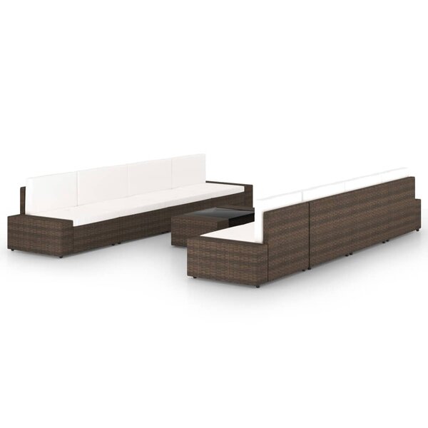 vidaXL Salon de jardin 9 Pièces avec coussins Marron Résine tressée