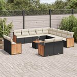 vidaXL Salon de jardin avec coussins 14 Pièces noir résine tressée