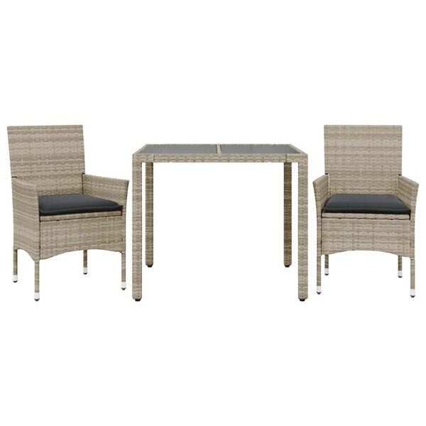 vidaXL Ensemble à manger de jardin avec coussins 3 Pièces rotin et verre