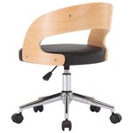Chaise fauteuil siège pivotante de bureau informatique étude bois courbé et similicuir noir 02_0024154