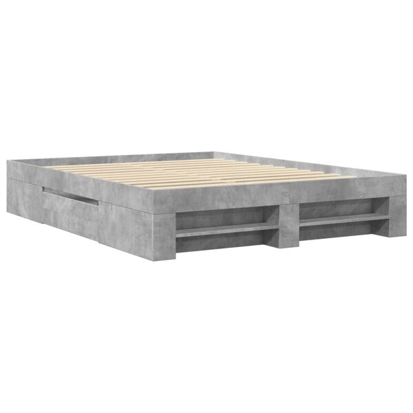 vidaXL Cadre de lit gris béton 150x200 cm bois d'ingénierie