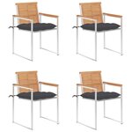 vidaXL Chaises de jardin 4 Pièces avec coussins Bois de teck massif