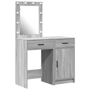 vidaXL Ensemble de table de maquillage de 2 pièces avec LED en bois d'ingénierie gris sonoma