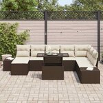 vidaXL Ensemble de canapé de jardin 9 Pièces Marron et Crème polyrotin