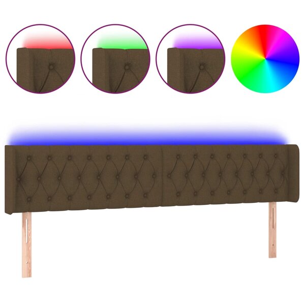 vidaXL Tête de lit à LED Marron foncé 203x16x78/88 cm Tissu