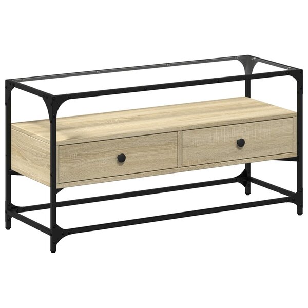 vidaXL Meuble TV avec dessus en verre chêne sonoma bois d'ingénierie