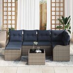 vidaXL Ensemble de canapé de jardin 7 Pièces Gris polyrotin