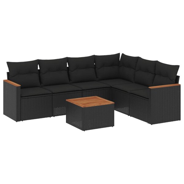 vidaXL Salon de jardin 7 Pièces avec coussins noir résine tressée