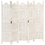 vidaXL Cloison de séparation 5 panneaux Blanc 200x165 cm Bois manguier