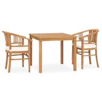 vidaXL Ensemble à manger de jardin 3Pièces avec coussins bois teck solide