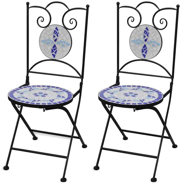 vidaXL Chaises pliables de bistro 2 Pièces Céramique Bleu et blanc