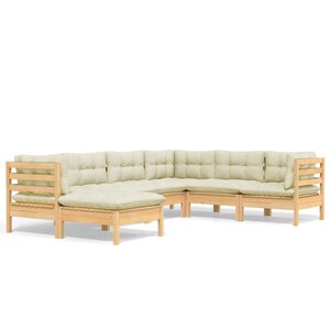 vidaXL Salon de jardin 7 Pièces avec coussins crème bois de pin massif