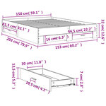 vidaXL Cadre de lit avec tiroirs sans matelas sonoma gris 150x200 cm